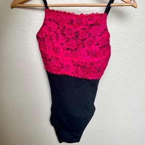 Small Black Capezio Leotard with Pink Lace